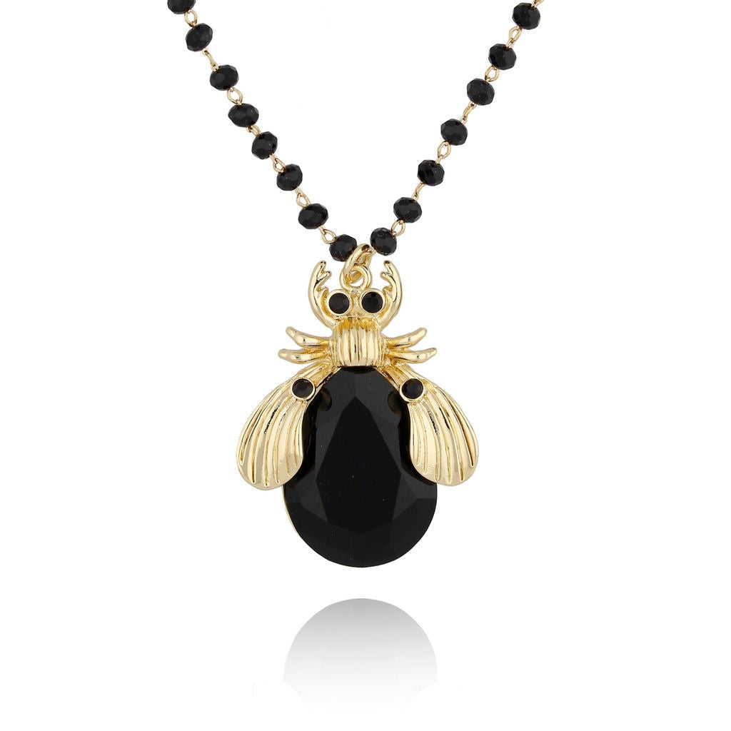 Long Necklace with Large Black Beetle