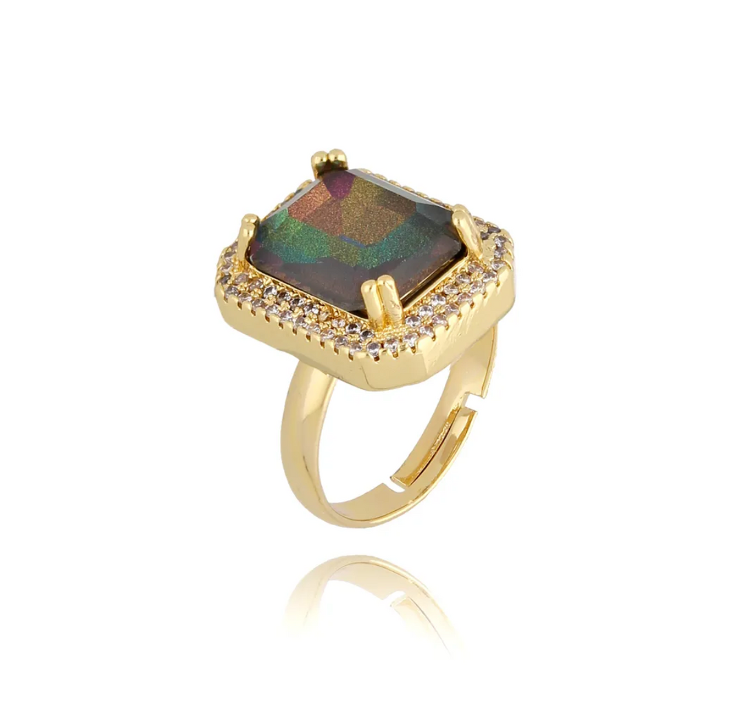 Pink and Green Majestic Adjustable Crystal Ring