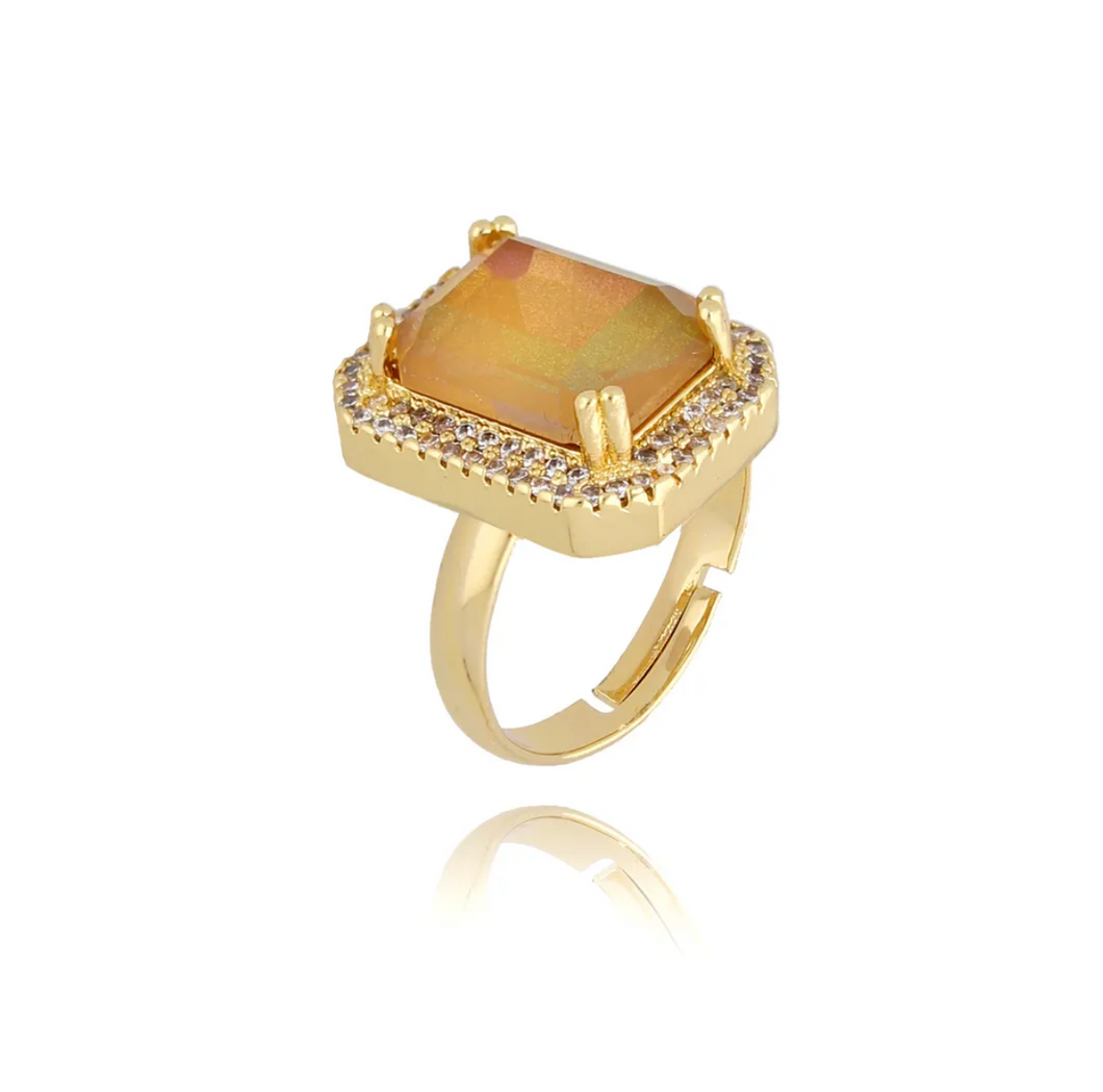 Beige Adjustable Majestic Crystal Ring