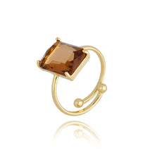 Load image into Gallery viewer, Brown Crystal Adjustable Gold Ring
