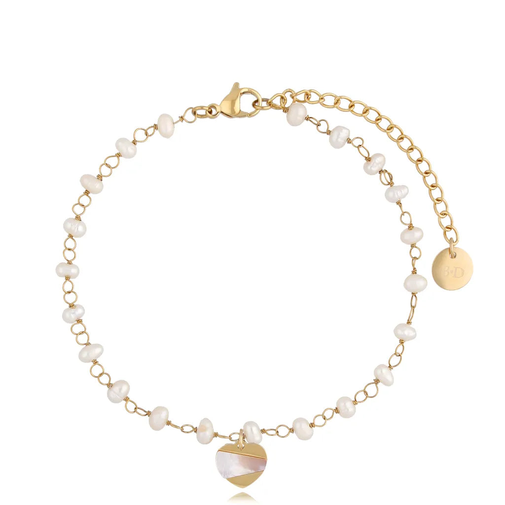 Pearl Stainless Steel Anklet with Heart Pendent