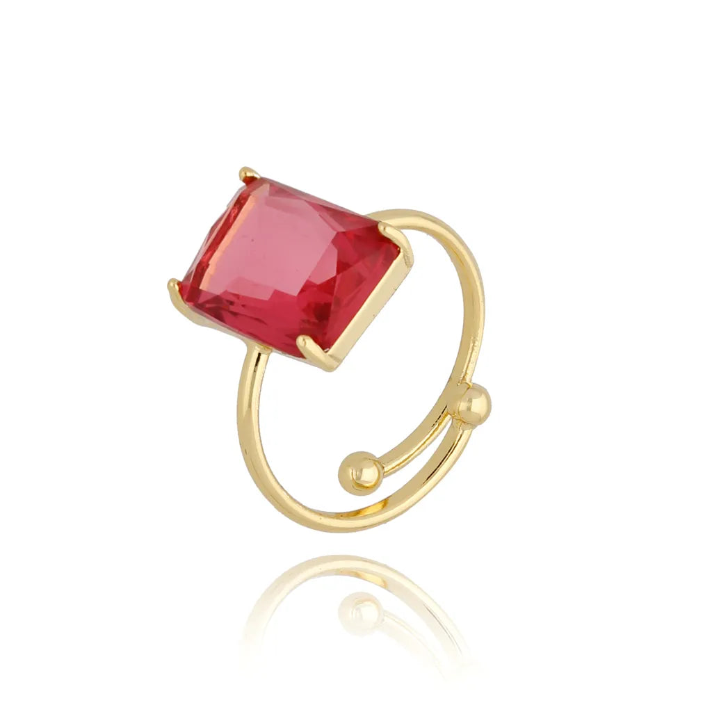 Pink Crystal Adjustable Gold Ring