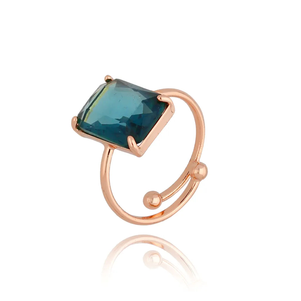 Emerald Green Crystal Adjustable Rose Gold Ring