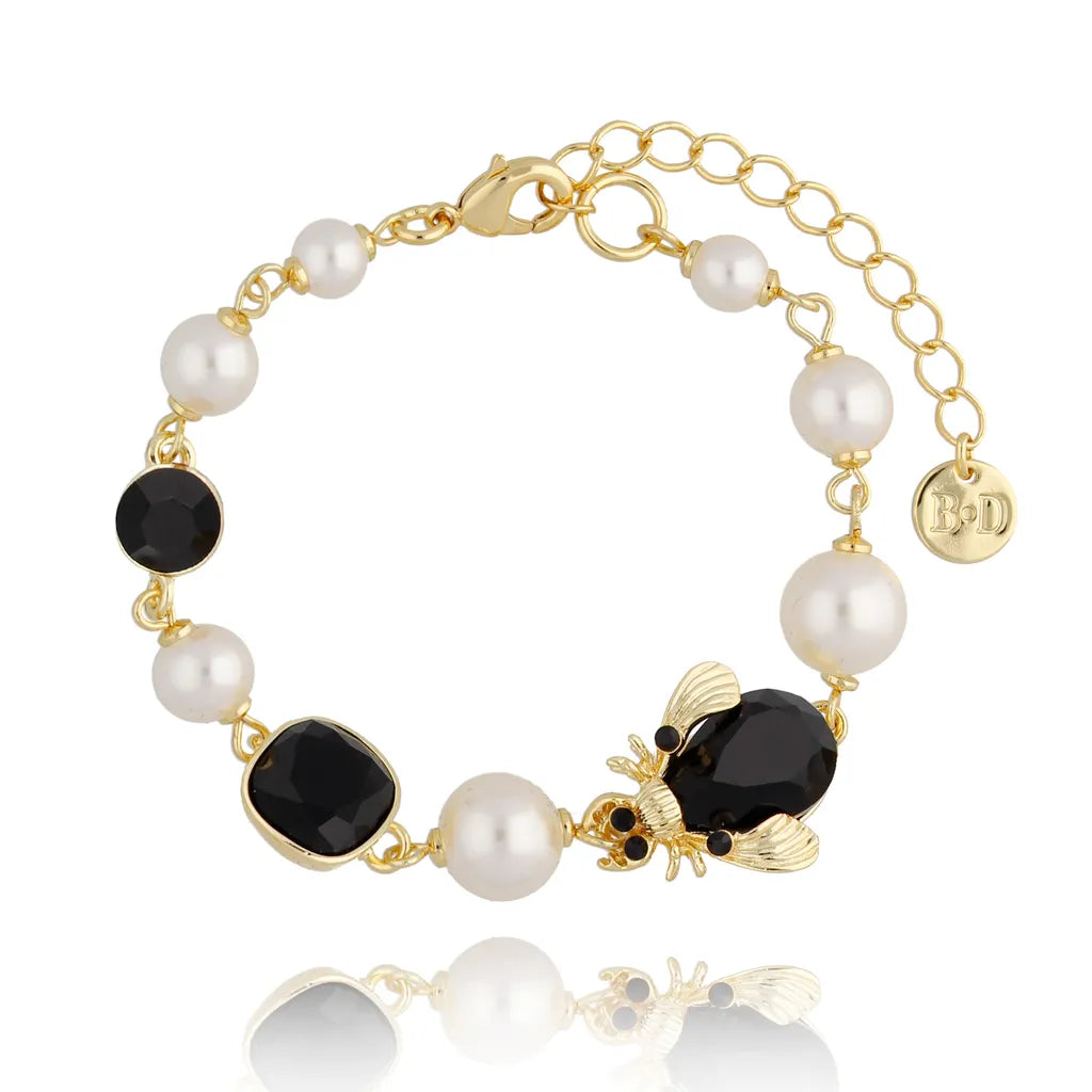 Black Beetle Bracelet with Pearls