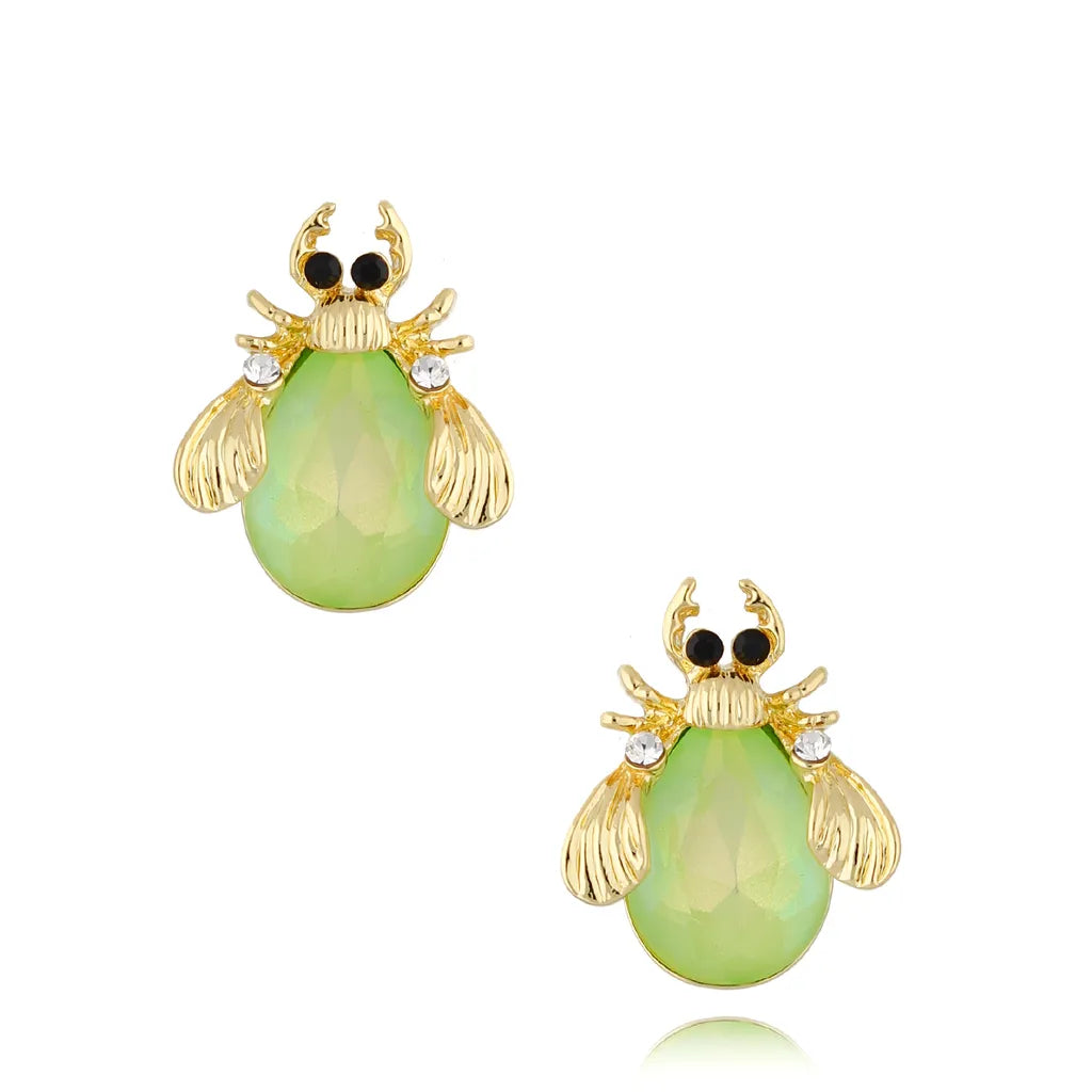 Pearl Green Beetle Midnight Stud Earrings