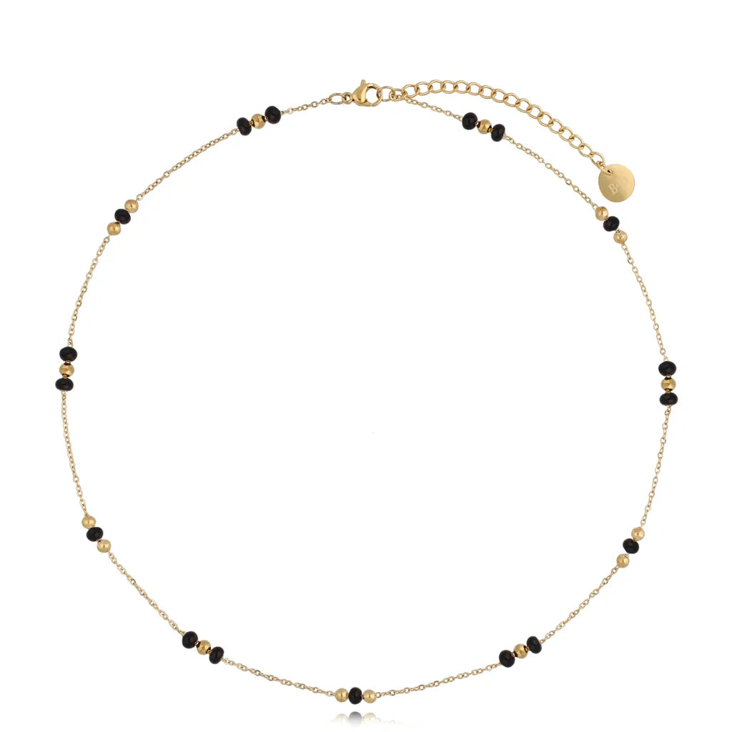 Gold Necklace with Black Beads