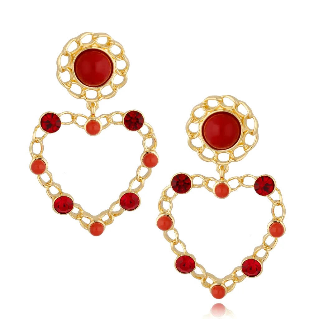 Heart Shape Earrings with Burgundy and Maroon Stones