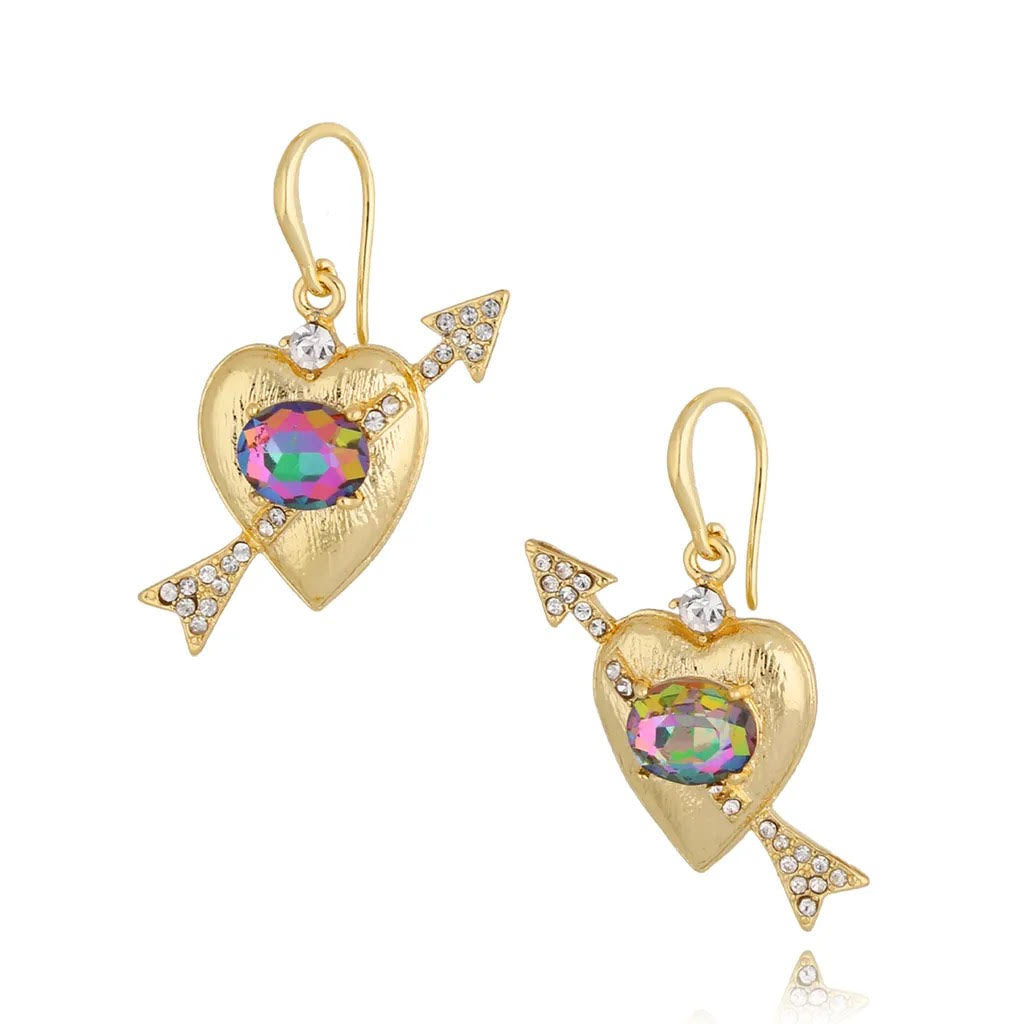 Shot an Arrow Through My Heart Gold Heart Earrings – BeYu Bijou