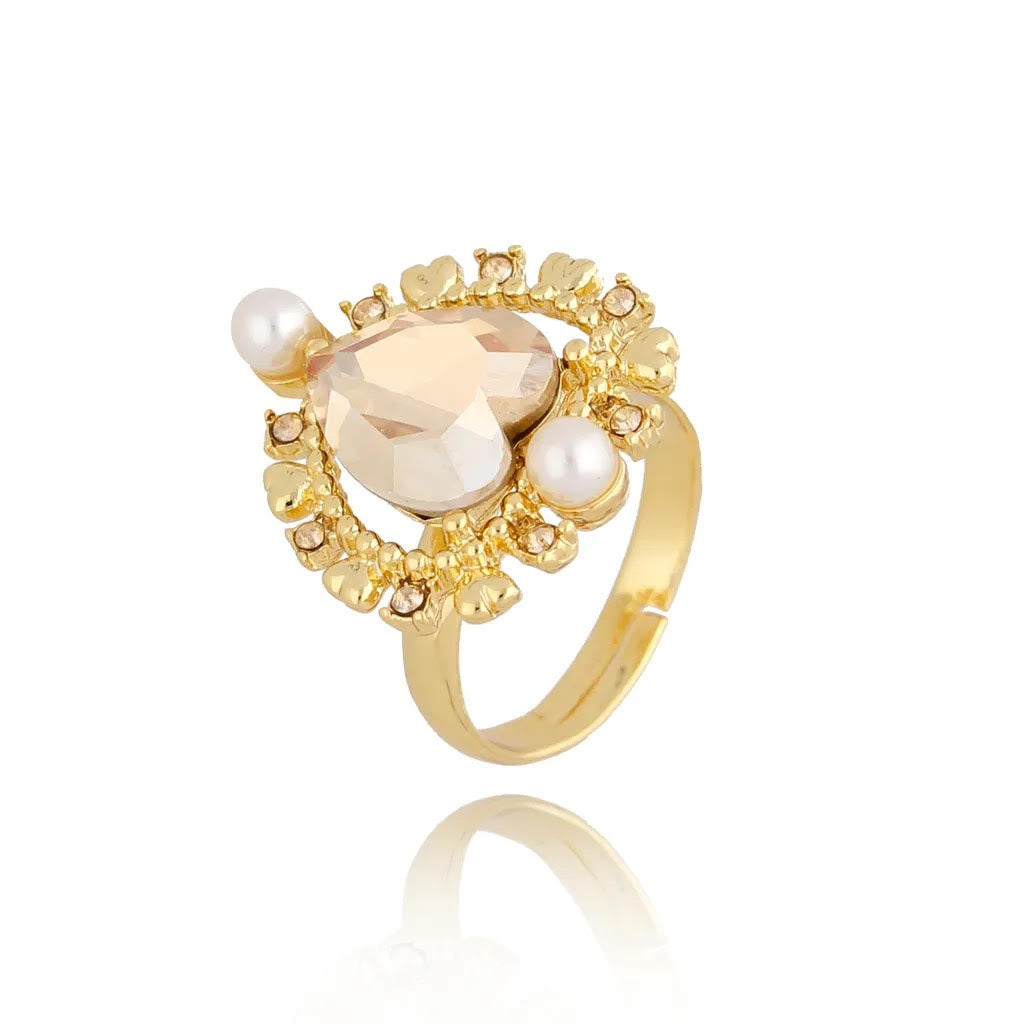 Champagne Crystal Heart Shaped Adjustable Ring